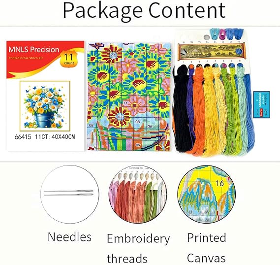 Zhenqing Stamped Cross Stitch Kits for Beginners,Cross Stitch Flowers in Vase (66415)