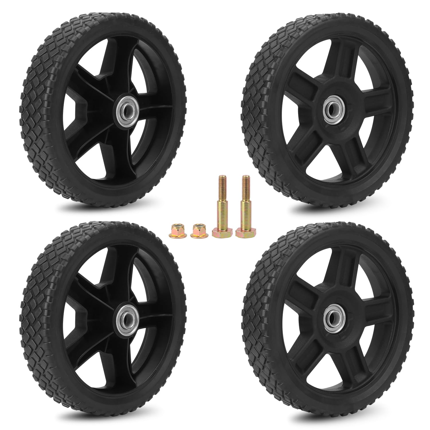 Paquete de 4 ruedas para cortacésped, 8 x 1.75 pulgadas, kit de ruedas para cortacésped, ruedas de silla de ruedas, cortacésped de empuje, se adapta a la mayoría de cortadoras de césped
