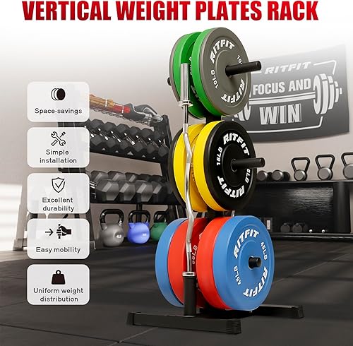 Vista 11 de RitFit Estante para placas de peso horizontal/vertical, estante de almacenamiento de pesas con soporte para discos de peso de 2 pulgadas, estante