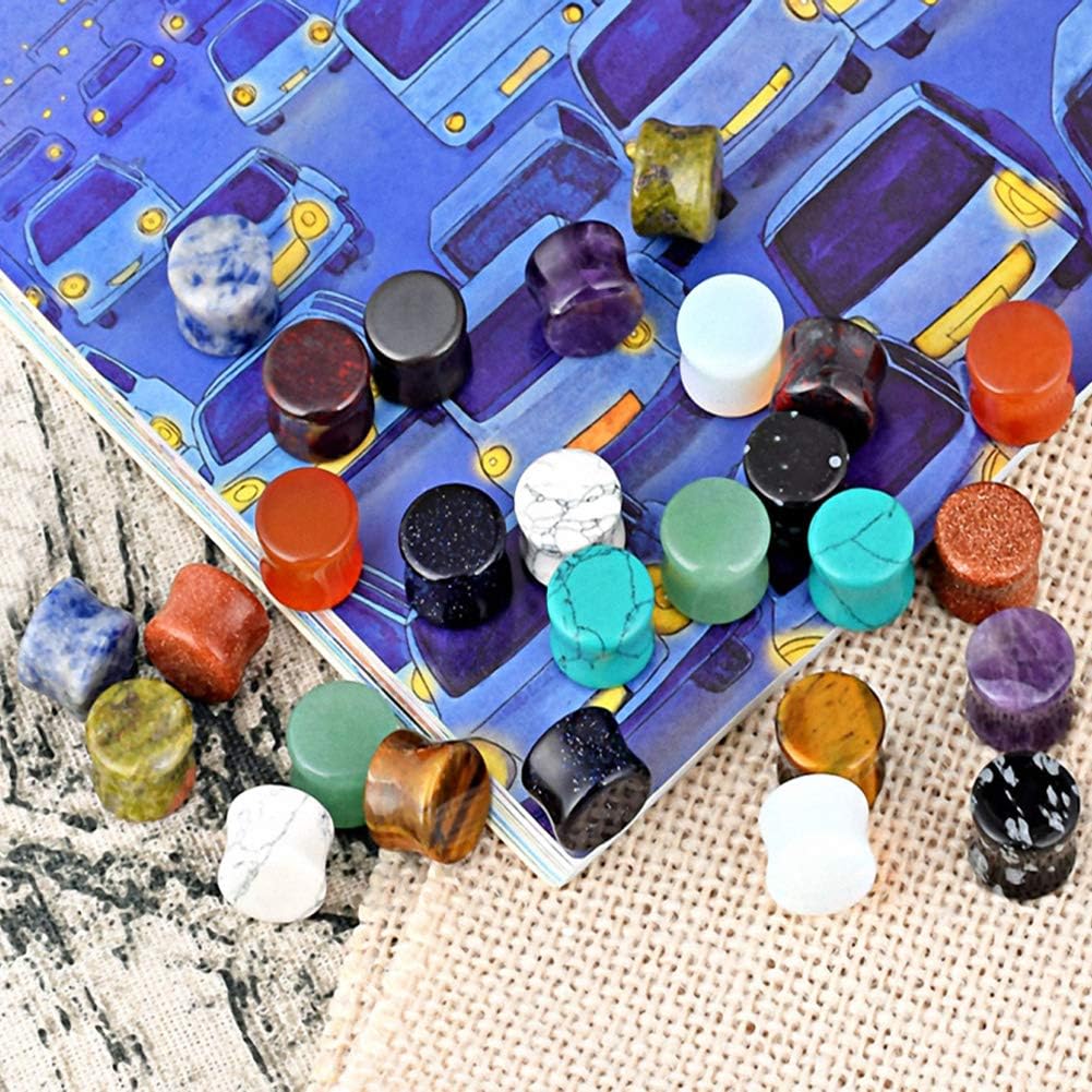 Longbeauty 20/30 Pcs Set Mixed Stone Saddle Double Flared Ear Tunnels Expander Plugs Stretcher 3MM-20MM