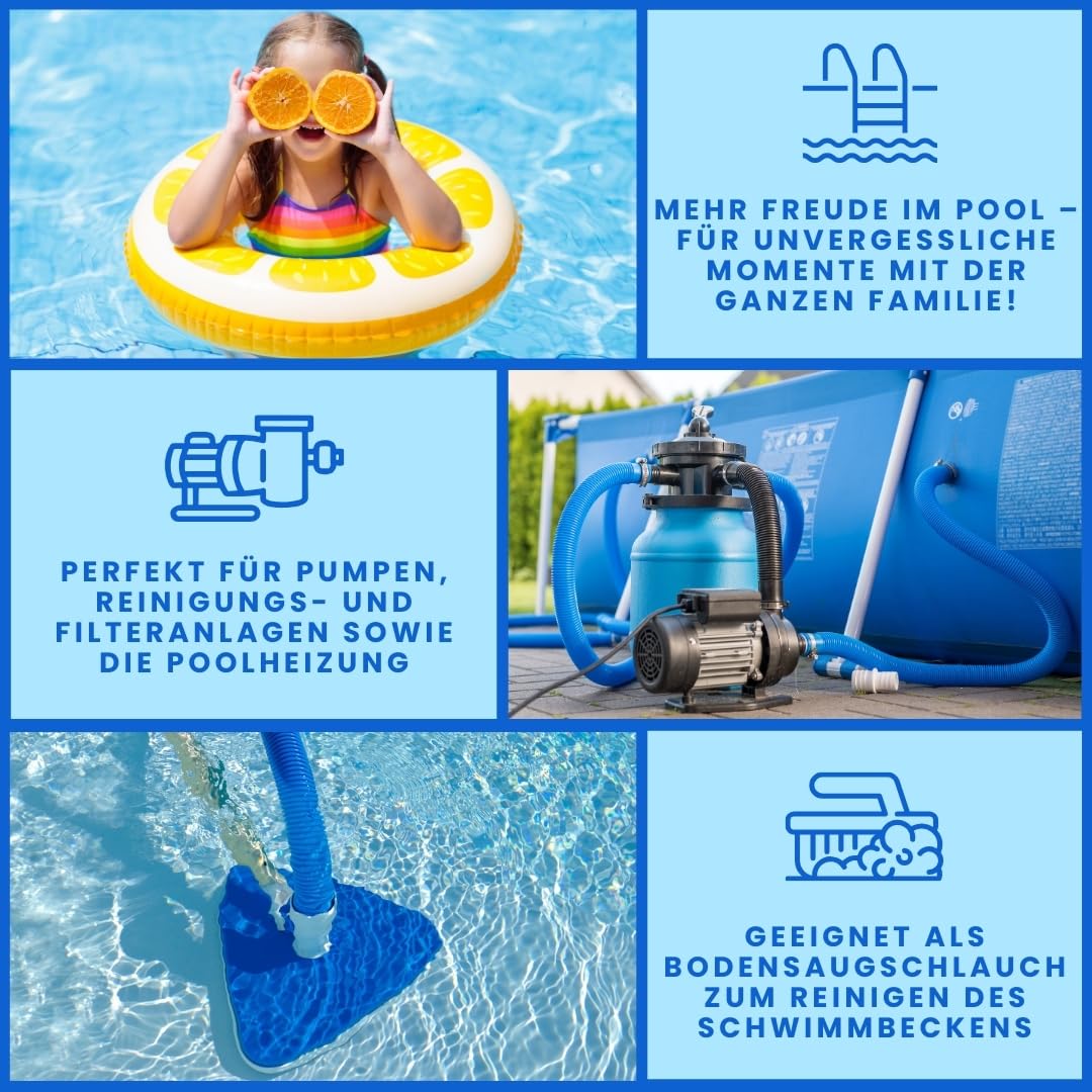 6 M 32 Mm 1 1/4 'Tuyau D'aspiration Pour Piscine Manchon Distance 1,5 M Tuyau De Natation Piscine Solaire Tuyau