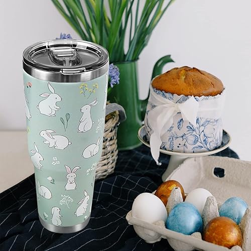 Miniatura 5 de Vaso de conejo, taza de Pascua, vaso de 40 onzas con asa y pajilla, taza de café de conejo conejo, ideas de regalo para Pascua, decoraciones de