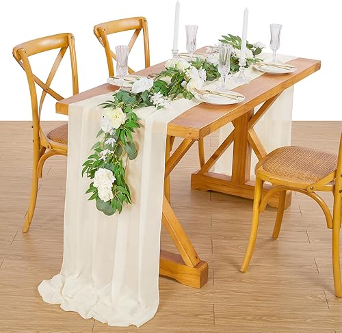 Miniatura 8 de Camino de mesa de gasa azul para decoración de boda, 10 piezas de 14 x 120 pulgadas, camino de mesa suave elegante para fiesta