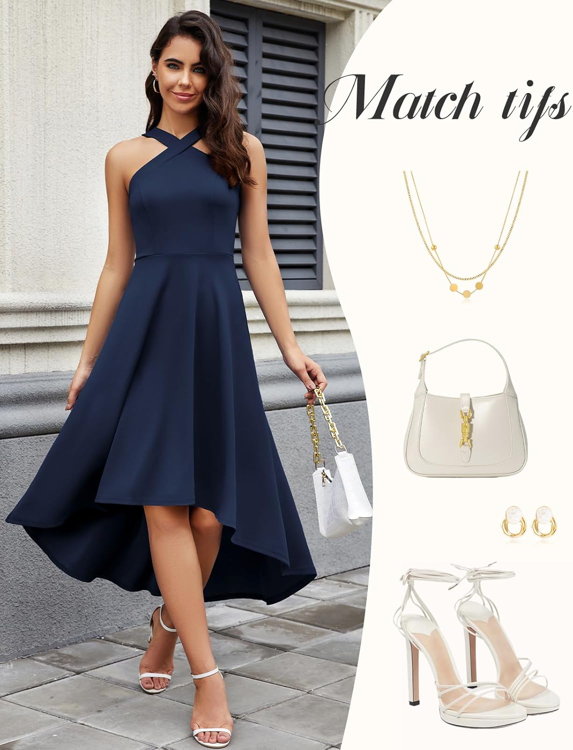 DRESSTELLS Formal Cocktail Dresses for Women, Wedding Guest Halter High Low Holiday Dress 2025