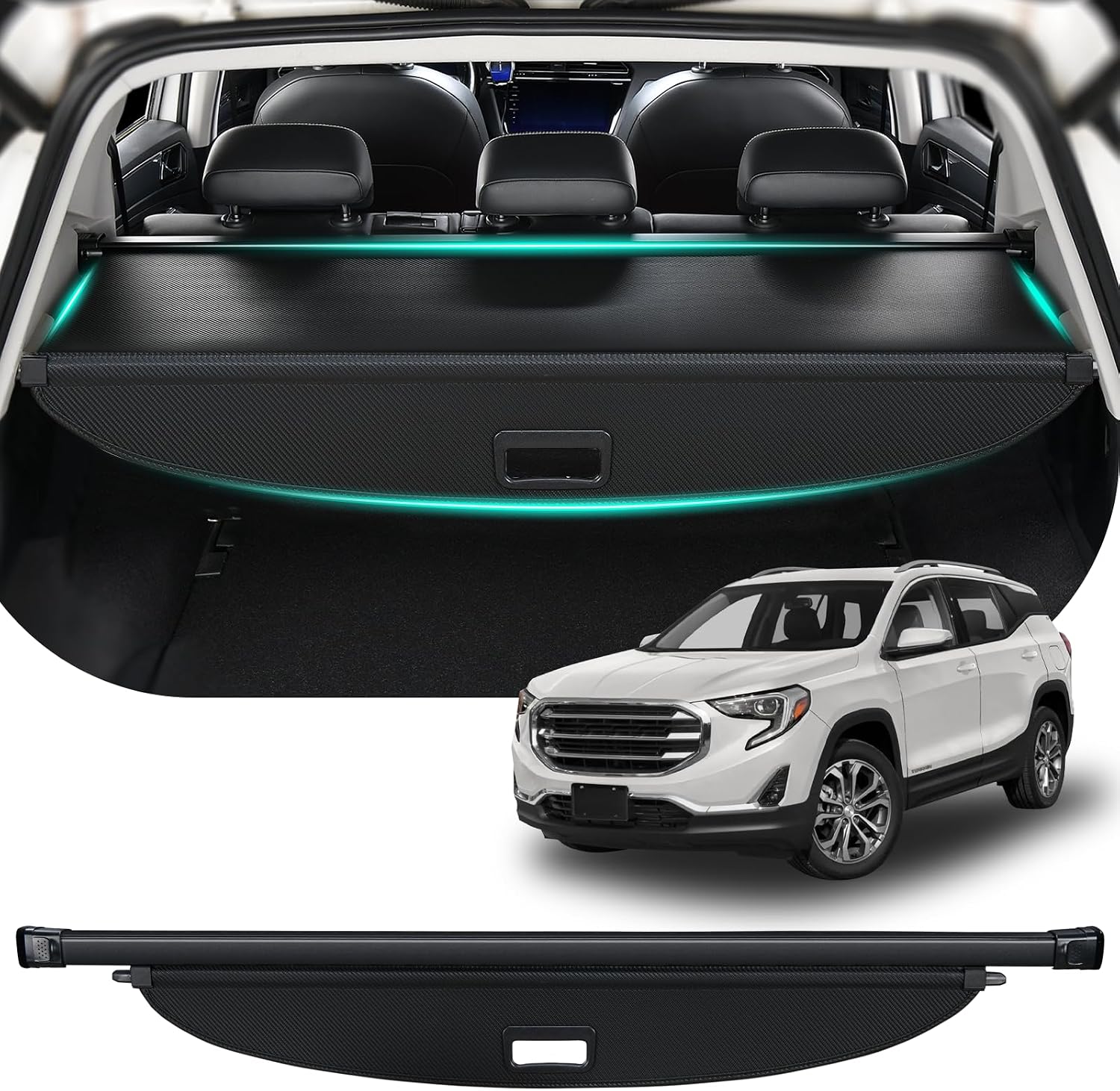 Tecoom Rear Cargo Cover Compatible with Equinox & GMC Terrain 2018-2025 Accessories, Retractable Trunk Cover Luggage Organizer Security Shielding Shade Tonneau Cover for Chevy Equinox GMC Terrain