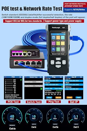 NF-8506 Network Cable Tester IP Scan PoE & Ping Test Network Rate Check | Compatible with CAT5/CAT6 RJ11/RJ45 Cable Toner & Telephone Finder TDR Multifunctional LAN Ethernet Cable Tester
