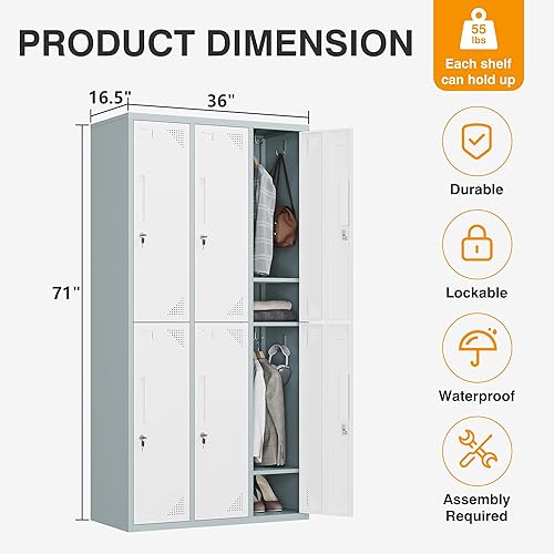 Vista 10 de STANI Armario de metal, armarios de metal para empleados con cerradura, armario de almacenamiento con cerradura, armario de almacenamiento