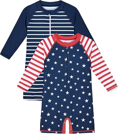 2 Pack Baby Boy Swimsuit UPF 50+ Long Sleeve One-Piece Rashguards Bathing Suit with Zipper & Snap Bottom for 3-24M