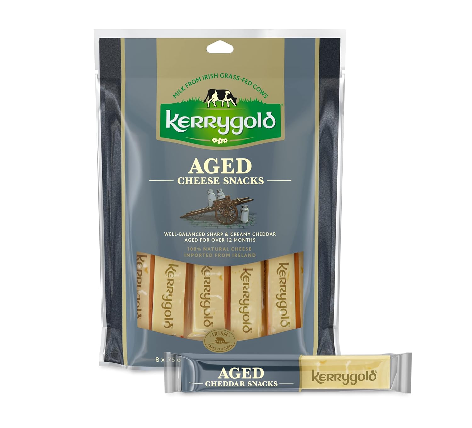Kerrygold Grass-Fed Aged Irish Cheddar Cheese Sticks, 6oz - Gluten-Free High-Protein Snack