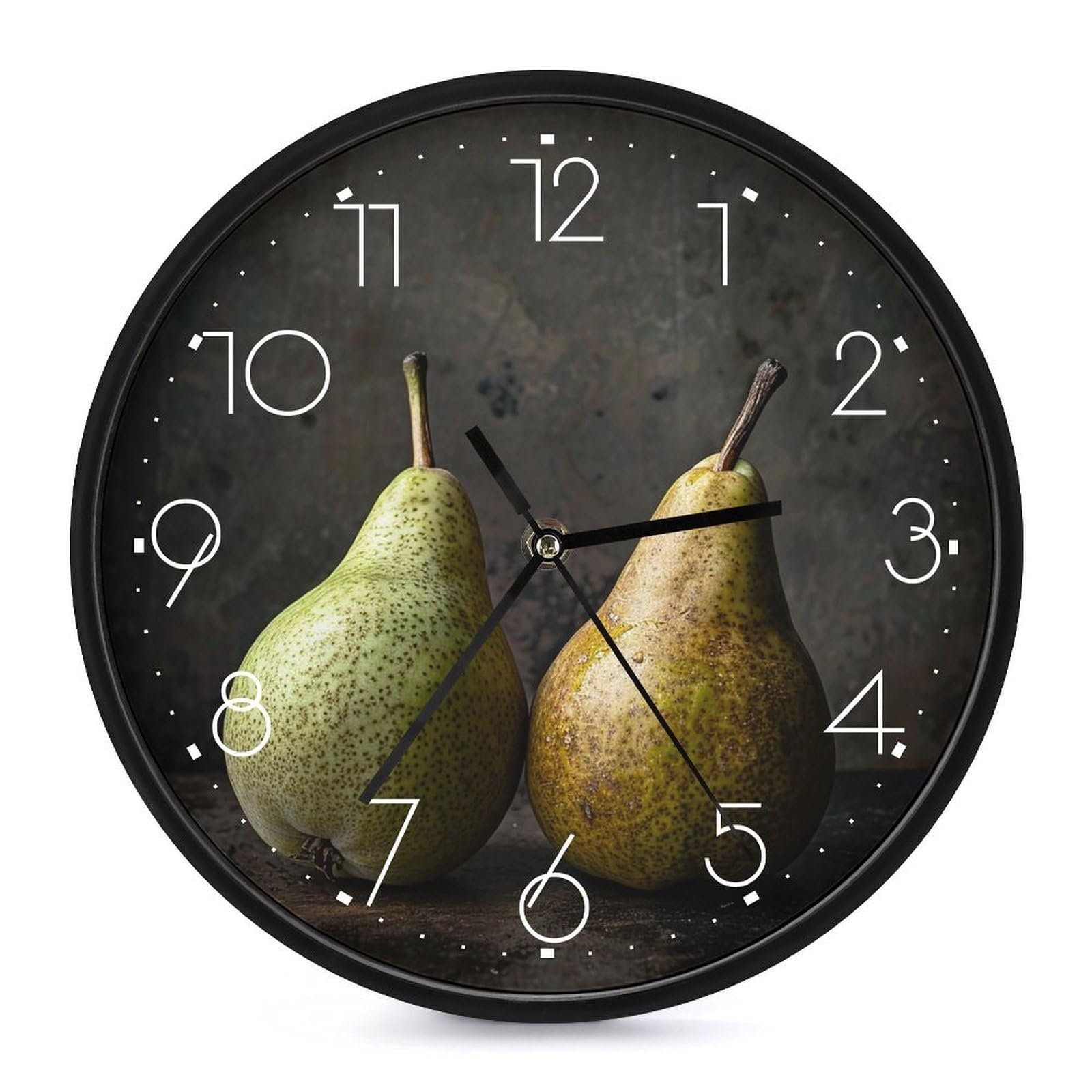 XOPEKVLAWM Wall Clock 10 Inch Non-Ticking Silent Modern Simple Style Round Decor Clocks Two Green Pears Clock Decorative Battery Operated Wall Clocks for Home Office Living Room Bedroom Kitchen