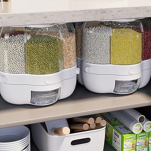 Miniatura 8 de Enfudid Contenedor de almacenamiento de granos para alimentos, dispensador de arroz de 6 rejillas de gran capacidad, caja de almacenamiento de