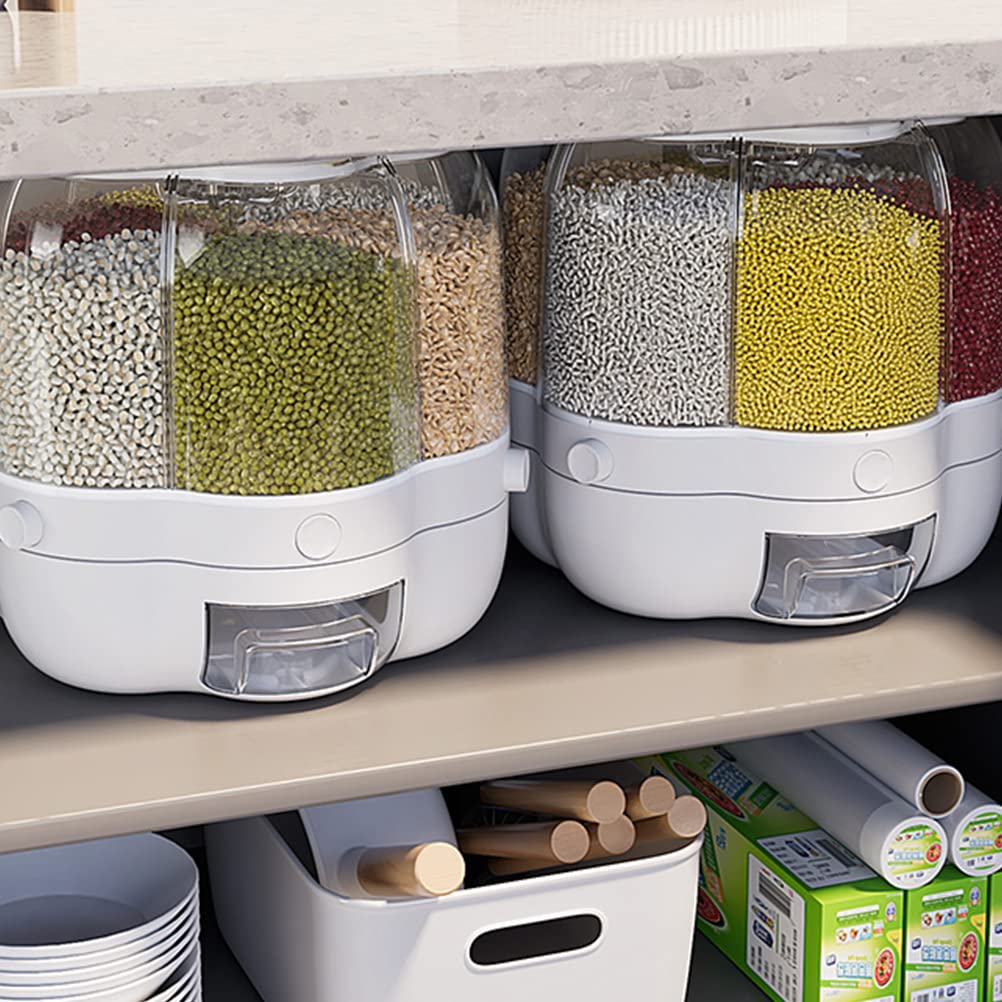 Dispensador de alimentos, Contenedor de almacenamiento de granos de alimentos, Dispensador de arroz giratorio de 6 rejillas de gran capacidad de 6.5L, Caja de almacenamiento de alimentos