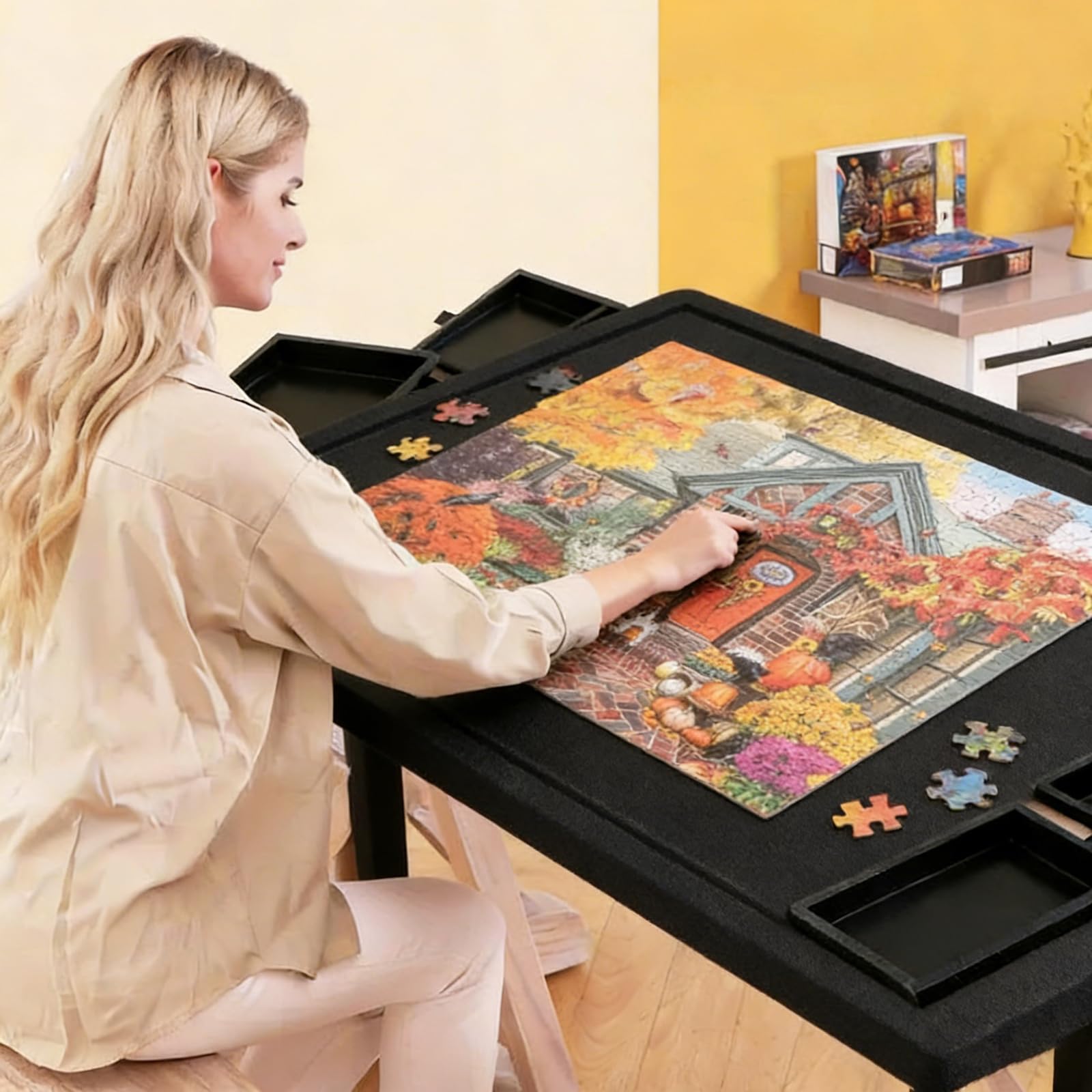 Planche De Puzzle Portable en Feutre,Table De Puzzle Pliable,AntidéRapante Planche Puzzles,Plateau De Puzzle LéGer,RéSistant à l'abrasion,IdéAl pour Puzzles De 500 1000 1500 PièCes