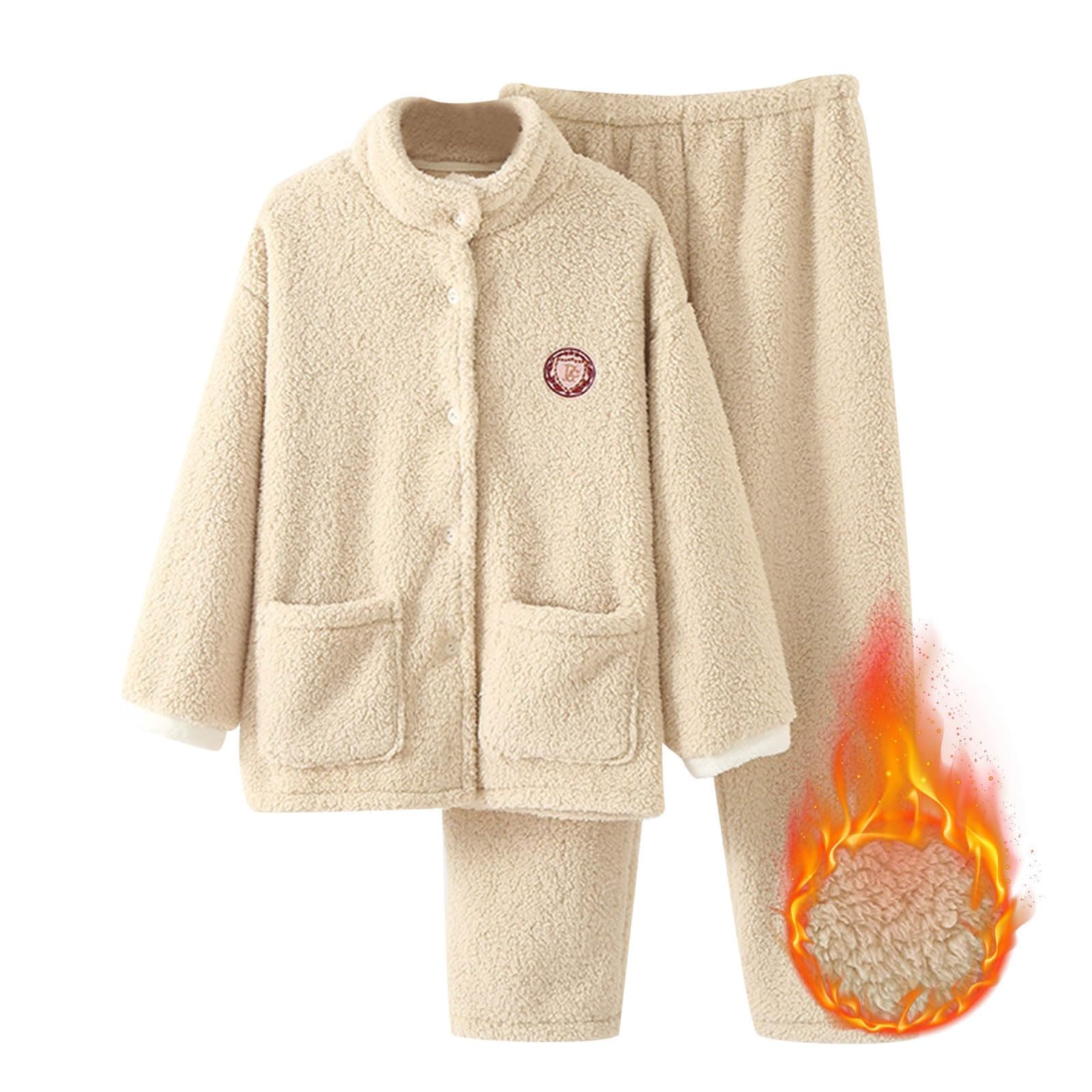 Genérico Pijama Mujer Invierno Pijama Mujer Franela Gruesa Acolchada Tipo Lana Virgen Otoño E Invierno Conjunto Térmico Dos Piezas para Climas Fríos
