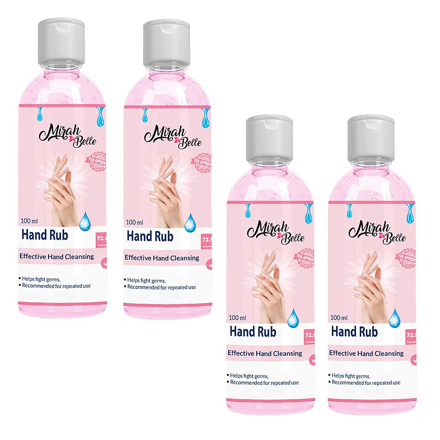 Mirah Belle Hand Sanitizer – Alcohol-Based Germ Killer (Kills 99.9% Germs) – Quick-Dry, Non-Sticky, Pocket-Friendly Hygiene Spray – 100 ml (pack of4)