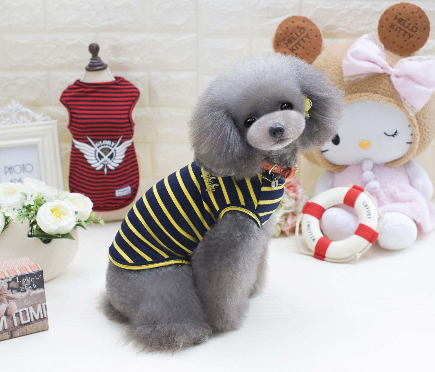 YAODHAOD Lot de 2 Chemises en Coton à Rayures pour Chien Vêtements pour Animaux de Compagnie T-Shirts pour Chiot Débardeur pour Chat Respirant Extensible pour Petit très Petit Chien ou Chat (S)