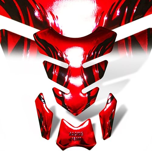 s 3D Negro Tribal Fire Patrón Vinilo Combustible/Gas Tanque Pad Adhesivo/Adhesivo Protector Espejo Superficie Cromo Rojo