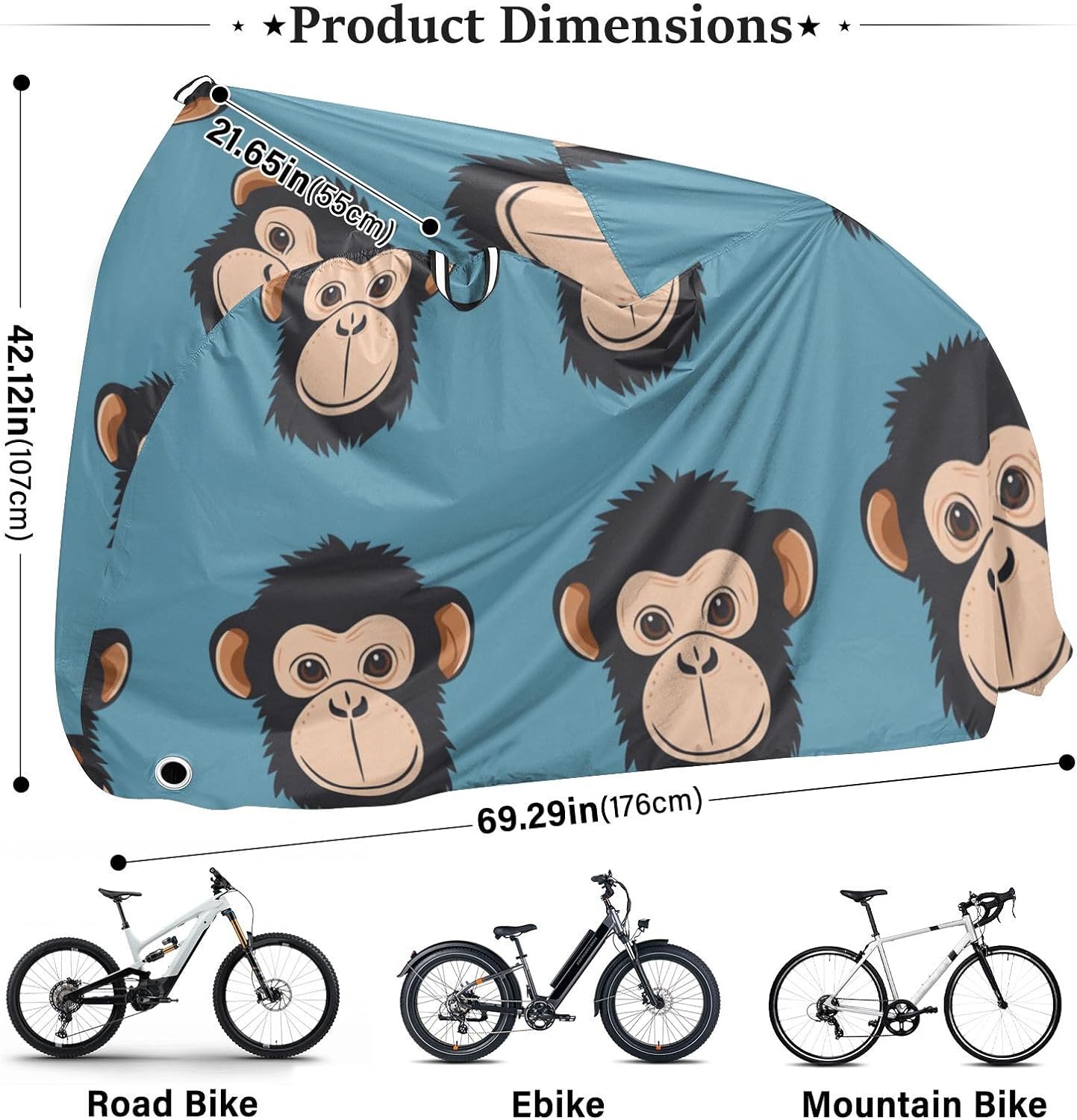 Monkey Face Blue Simple Waterproof Covers for Bike with Lock Holes Anti Dust Rain Snow UV Storage Electric Bike Cover Fits for Most funda impermeable para bicicleta