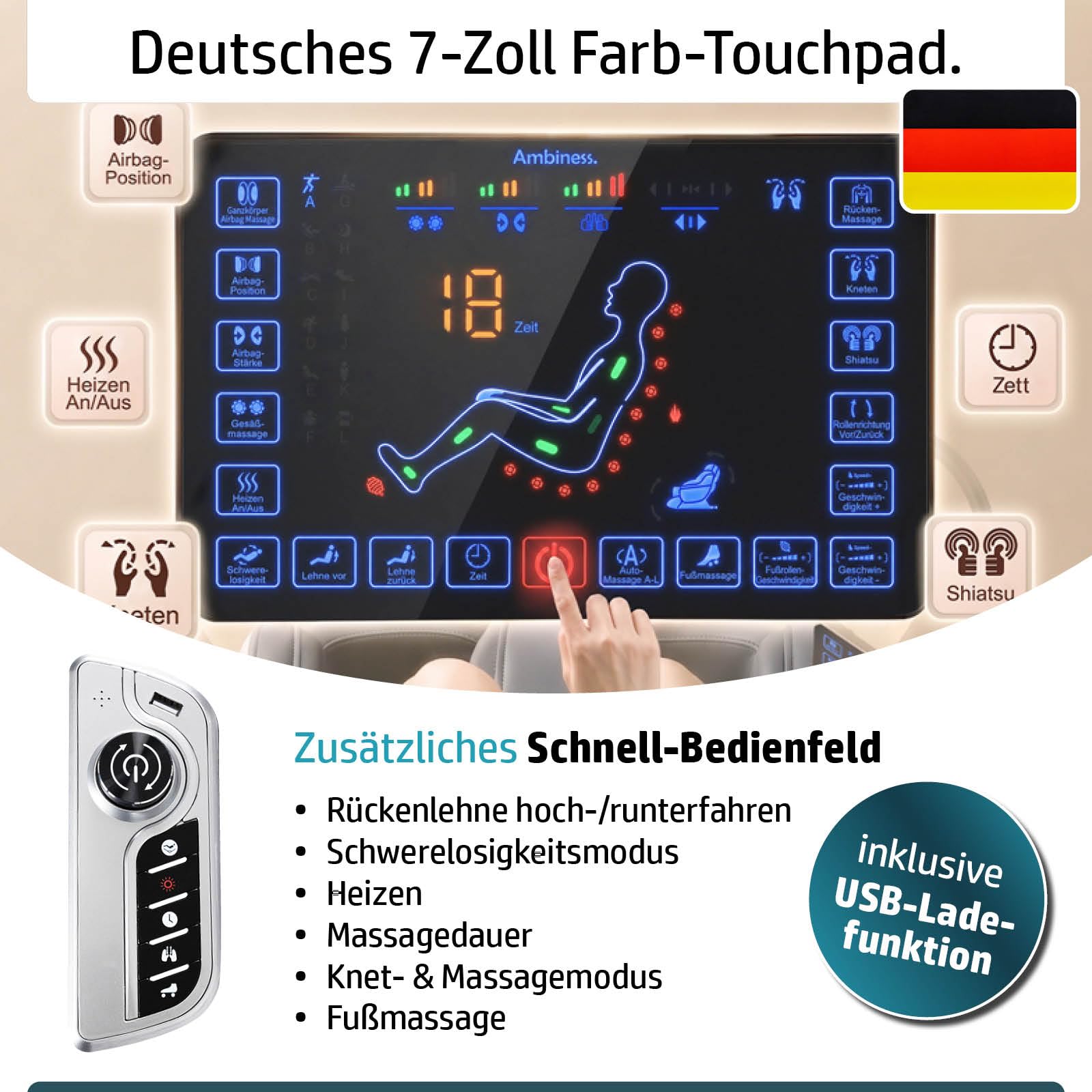 BRAST Ambiness Massagesessel Relaxsessel NALA | 42 Massageprogramme | deutsche Bediensprache | Zero Gravity-Funktion | 3D-Massagetechnologie Ganzkörpermassage + Wärmefunktion | Weiß