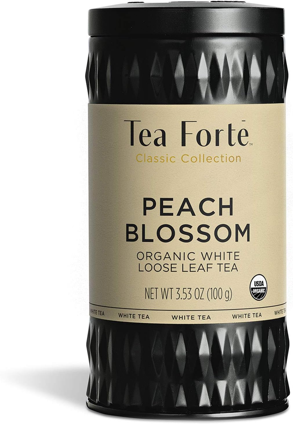 Tea Forte Peach Blossom Premium Organic Loose Leaf Caffeinated White Tea Blend Canister, Makes 35-50 Cups