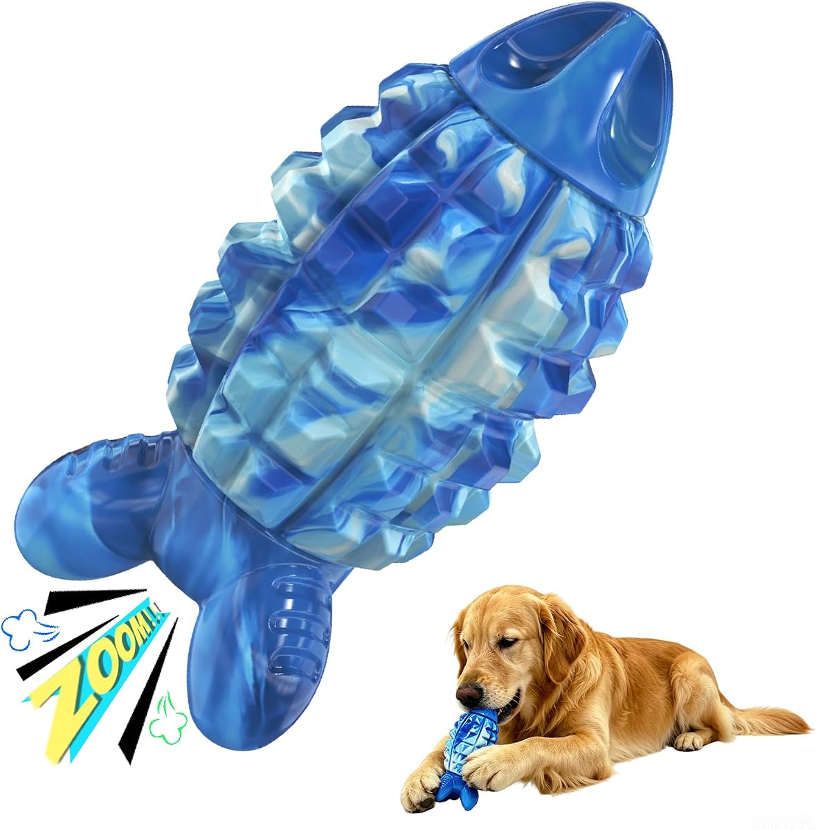 YINEYA Dog Toys for Aggressive Chewers, Tough Squeaker Dog Toys, Blue | Durable BPA-Free Nylon Indestructible Dog Toys, Medium Large Breeds, Teeth Cleaning, Long Lasting Fun, Keep Them Busy