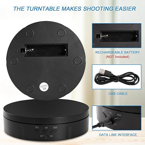 Miniatura 19 de Soporte de exhibición giratorio motorizado, carga de 5 pulgadas/11 libras, plataforma giratoria de 360° para relojes de joyería, modelos 3D, pastel