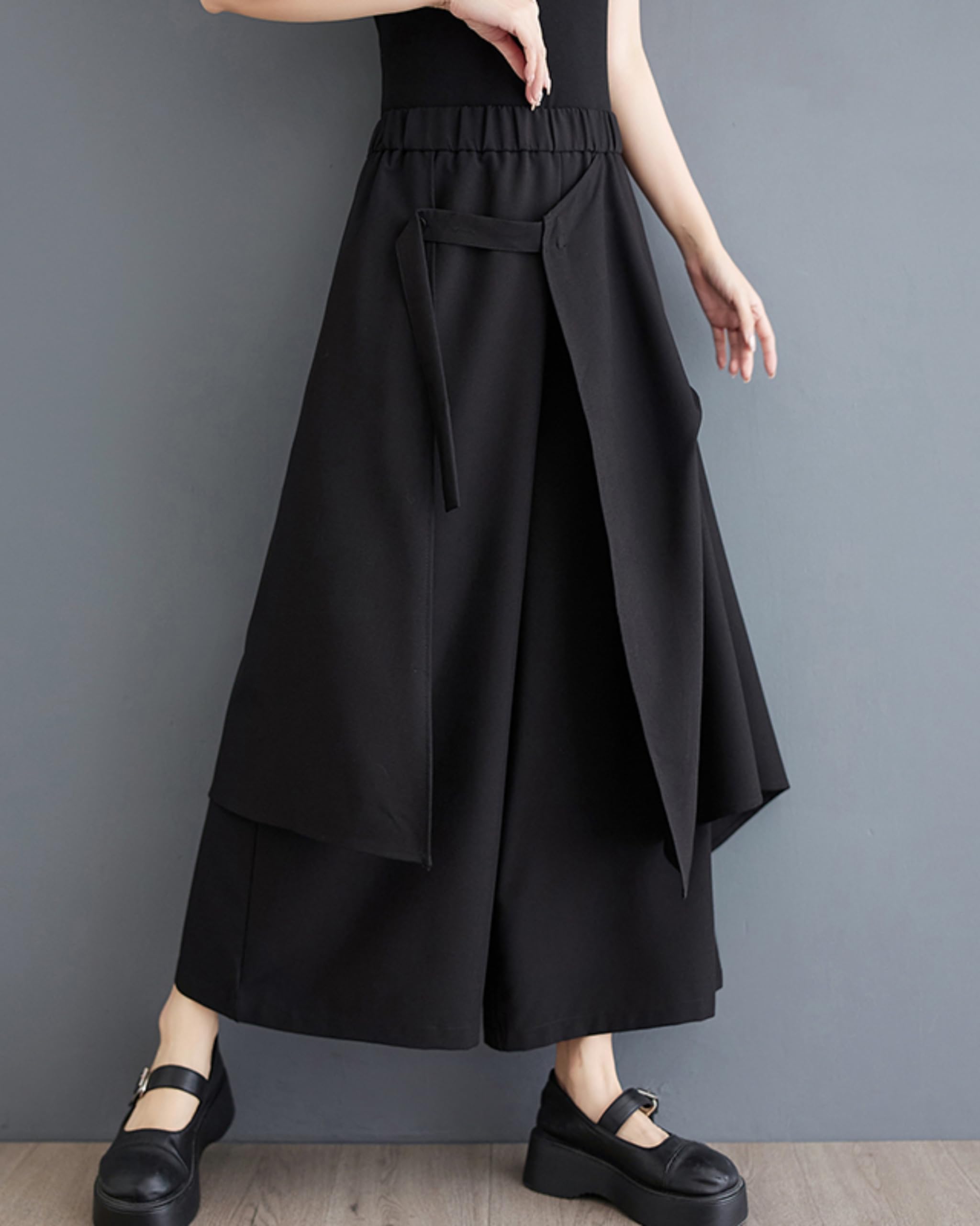 ellazhu Damen Oversized Unregelmäßige Drop Crotch Weites Bein Hakama Kordelzug Harem Hose GZ194 A