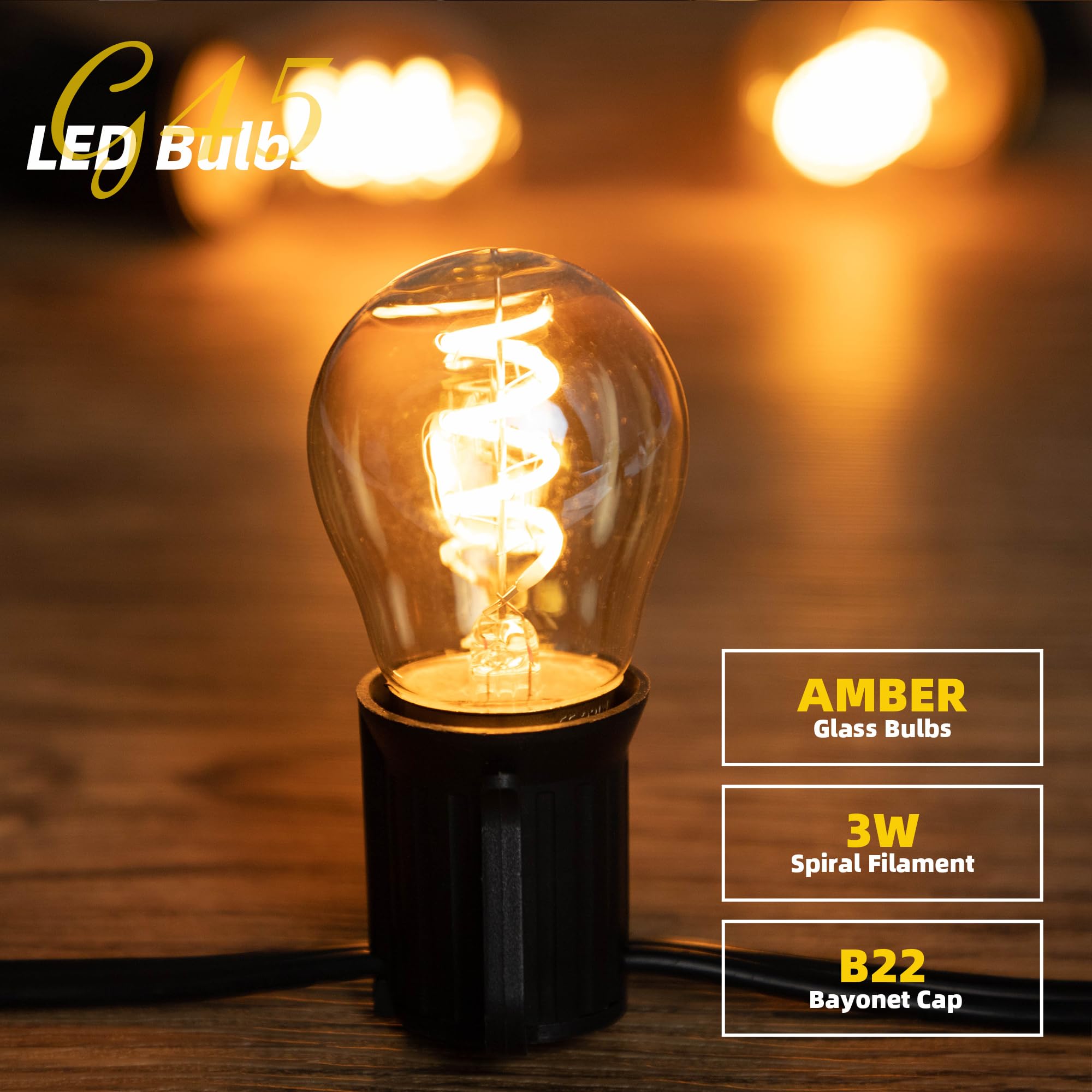 Genixgreen Vintage B22 Bayonet Light Bulbs,G45 3W LED Golf Ball BC Bulb Globe Filament Decorative Spiral Bulb Warm White 2200K,Non-Dimmable,2 Pack - Image 4