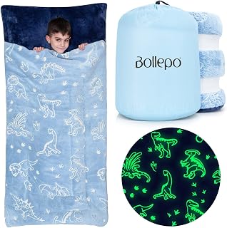 Kids Sleeping Bag for Boys, Dinosaur Sleeping Bags for Kids 10-12, Glow in The Dark, Sleeping Bag for Kids with Pillow Pocket, Ages 3+, Extra Soft Sleeping Bag for Toddler - Kids Blanket (66'' x 60")