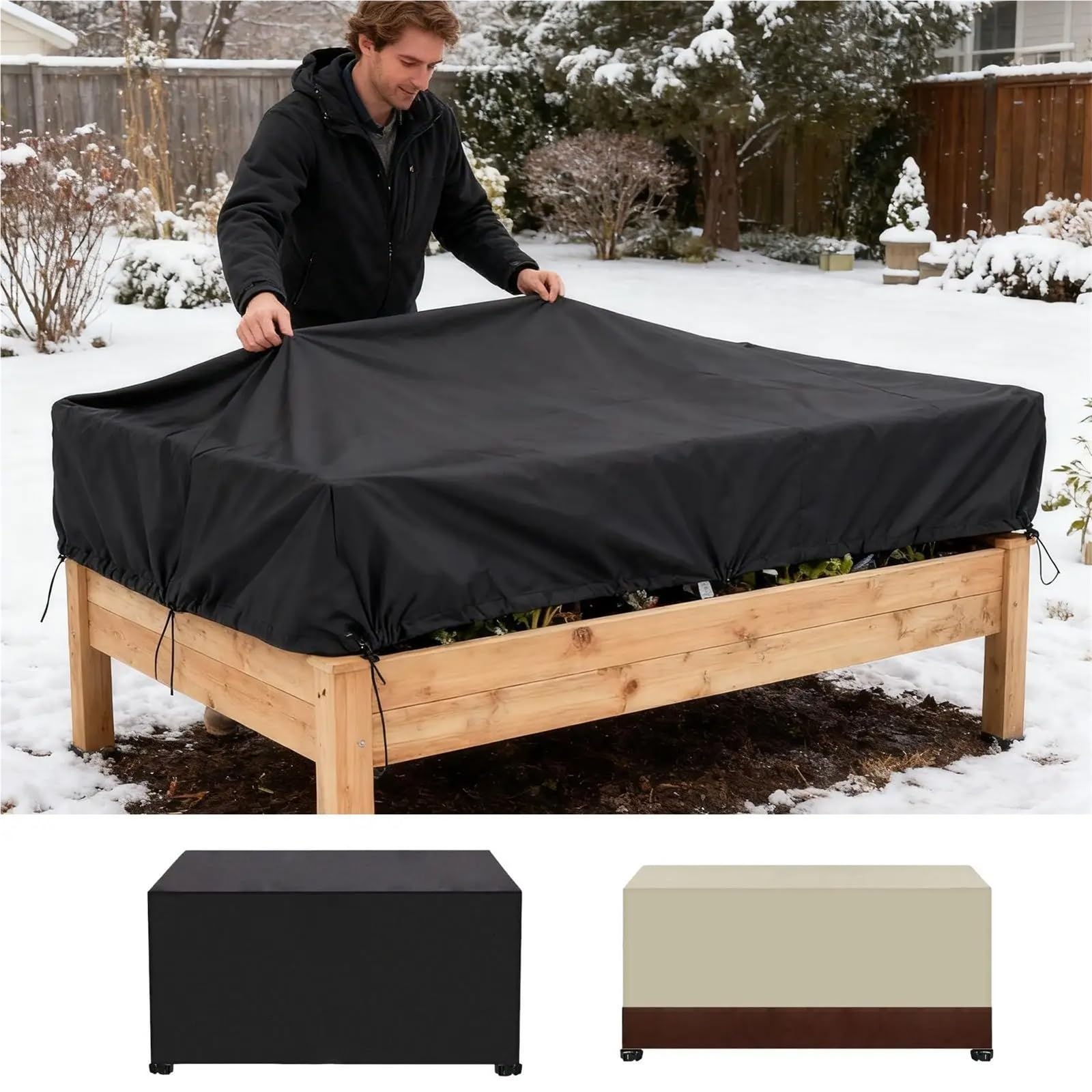 Housse de jardin imperméable avec cordon de serrage pour jardinière de tomate, fleurs de fraise, myrtille (noir)