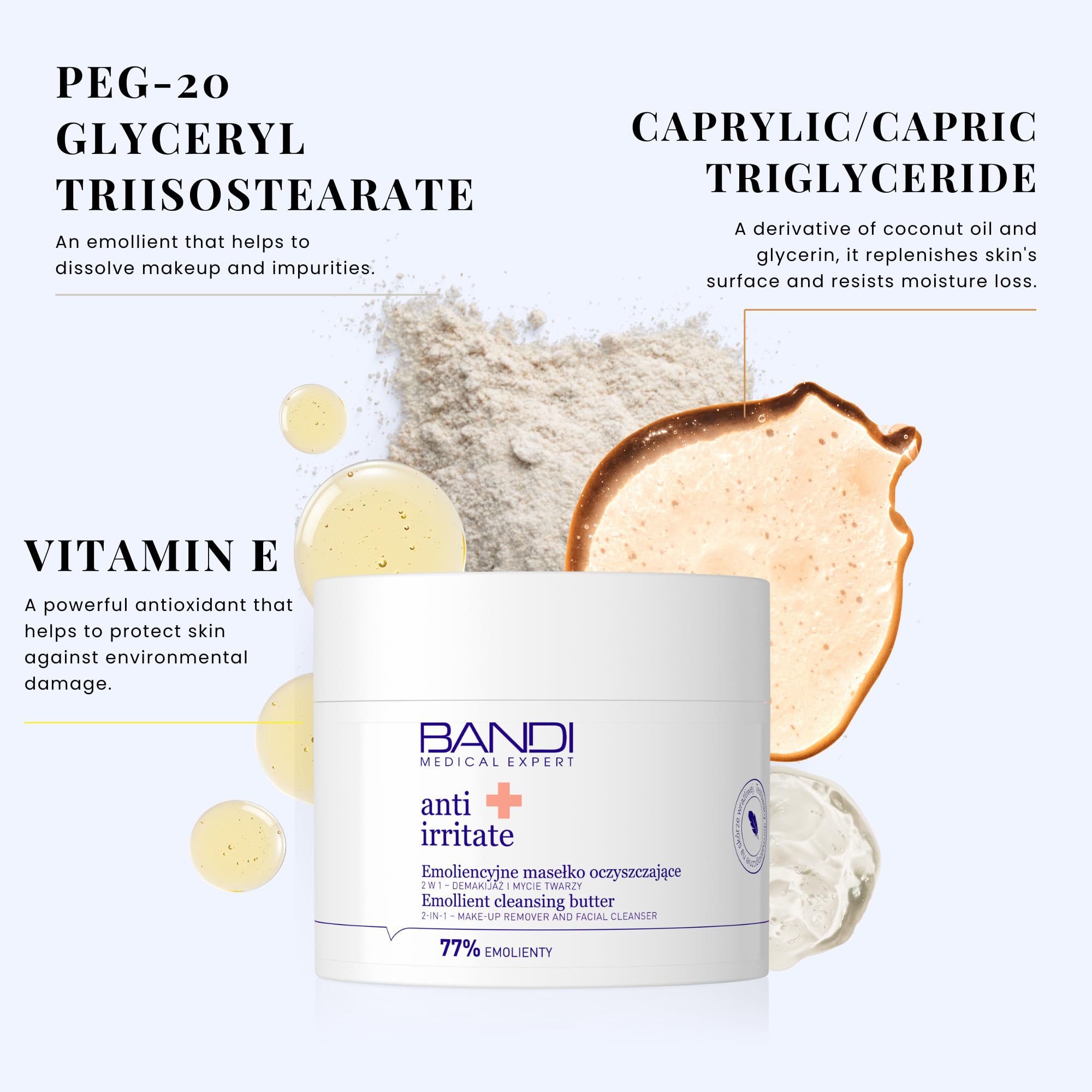 Bandi Emollient Cleansing Butter-Hydrating Face Cleanser Hypoallergenic Makeup Remover Gentle Facial Cleanser for All Skin Types Enriched with Vitamin e Soothing and Nourishing - Image 4