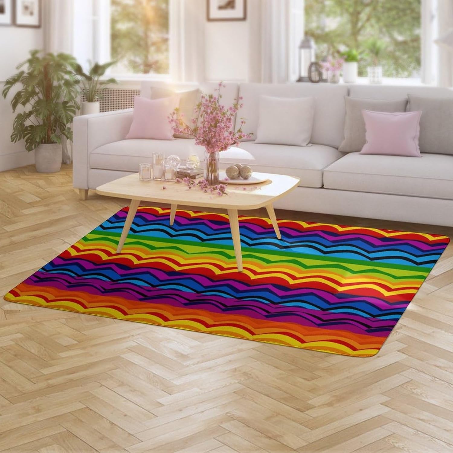 Gay Pride Rainbow Pattern1 Carpet for Living Room,Washable Dining Room Non-Slip Under Table Rug 40“x60”Large Rugs Lndoor Home Decoration Stain Resistant Carpet for Bedroom
