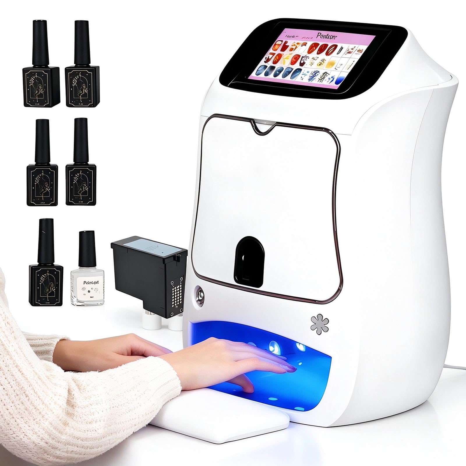 Stampante per Unghie Automatica Intelligente per Macchine per Unghie 3D, Macchina per Stampante per Unghie Wireless-App Contro, 10s Print&Cure, Display Touch Screen da 5 Pollici