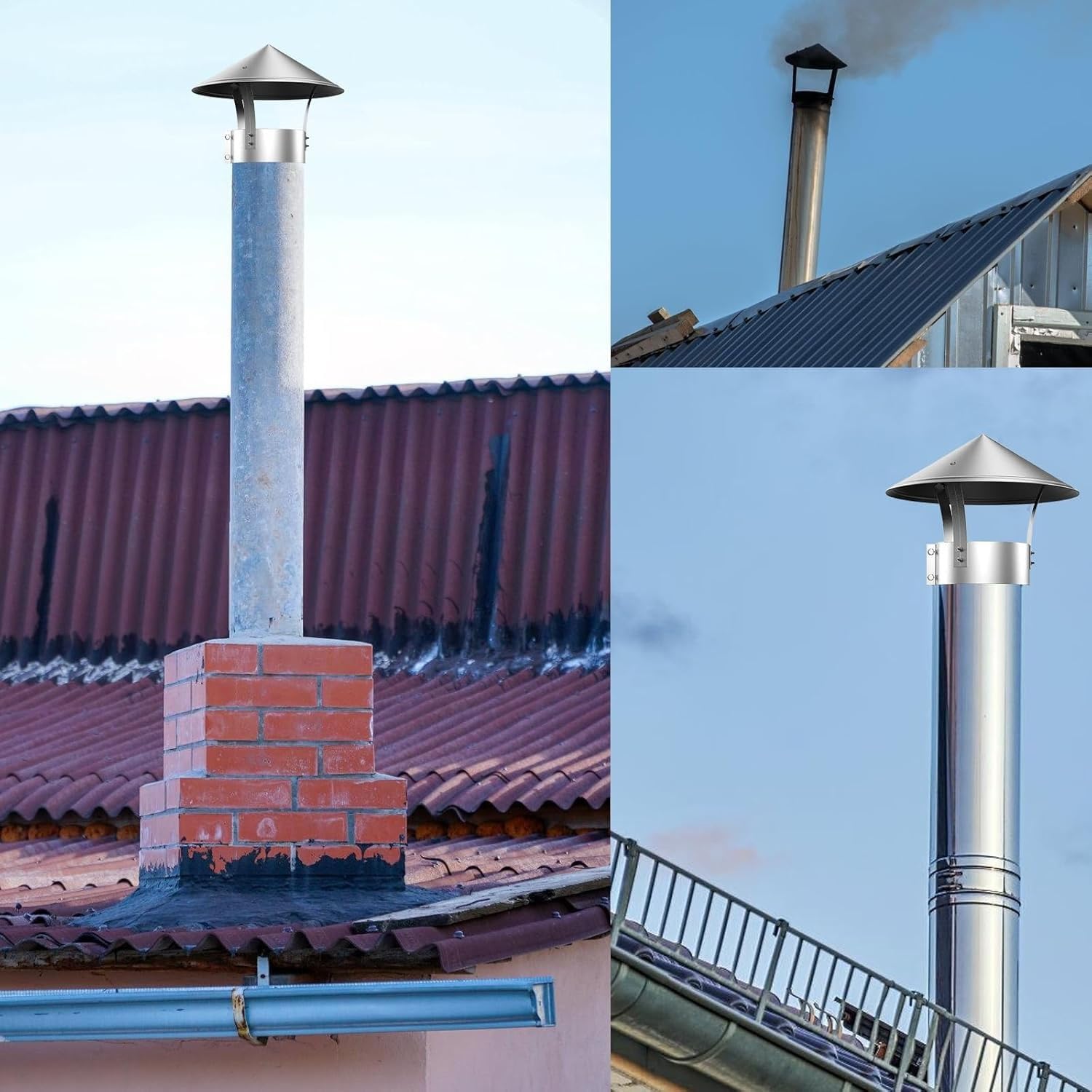 Tapa de chimenea de acero inoxidable, tapa de lluvia redonda para ventilación de escape, cubierta de techo resistente a la intemperie, compatible con tubos de estufa de 3 a 8 pulgadas para uso en
