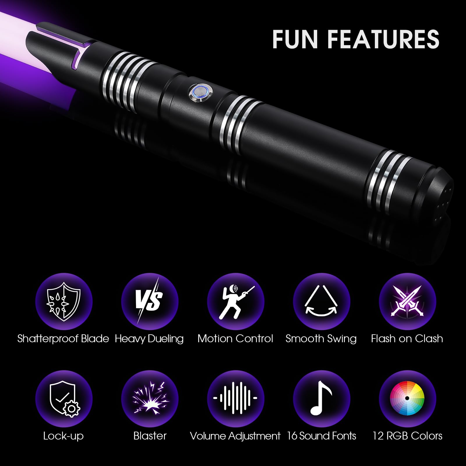 AthlChamp Heavy Dueling Lightsaber for Adults Dueling Light Saber with Heavy Duty Metal Hilt & Thick Blade & 16 Sound Effects & 12 RGB Colors - Image 2