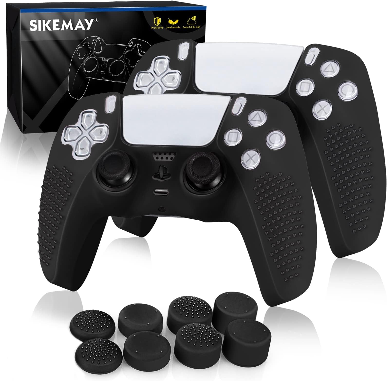SIKEMAY Controllers Skin, 2Pcs Anti-Slip Silicone Controllers Cover with 8 Grips, Controller Accessories Protective Cover Case for Controller - Black