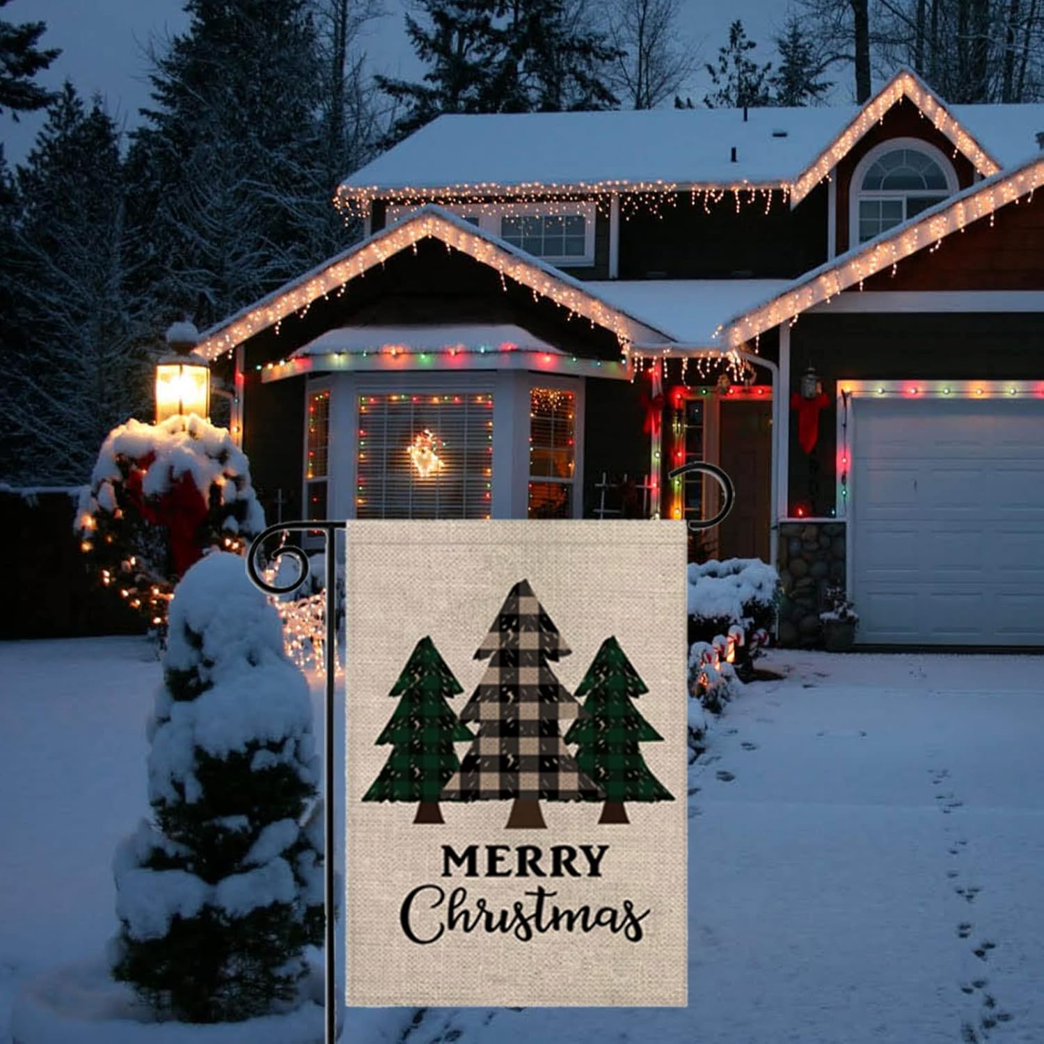 Christmas Tree Garden Flag for Outside Burlap Plaid X‘mas Tree Green 12x18 inch Double Sided Xmas Yard Flag Outdoor Winter Welcome Sign Holiday Yard Flag (Plaid Tree Merry Christmas) - Image 3