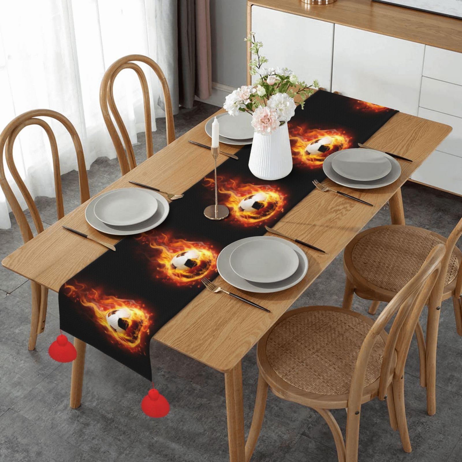 Chemin de table de Noël à pompon, textile de qualité pour salon