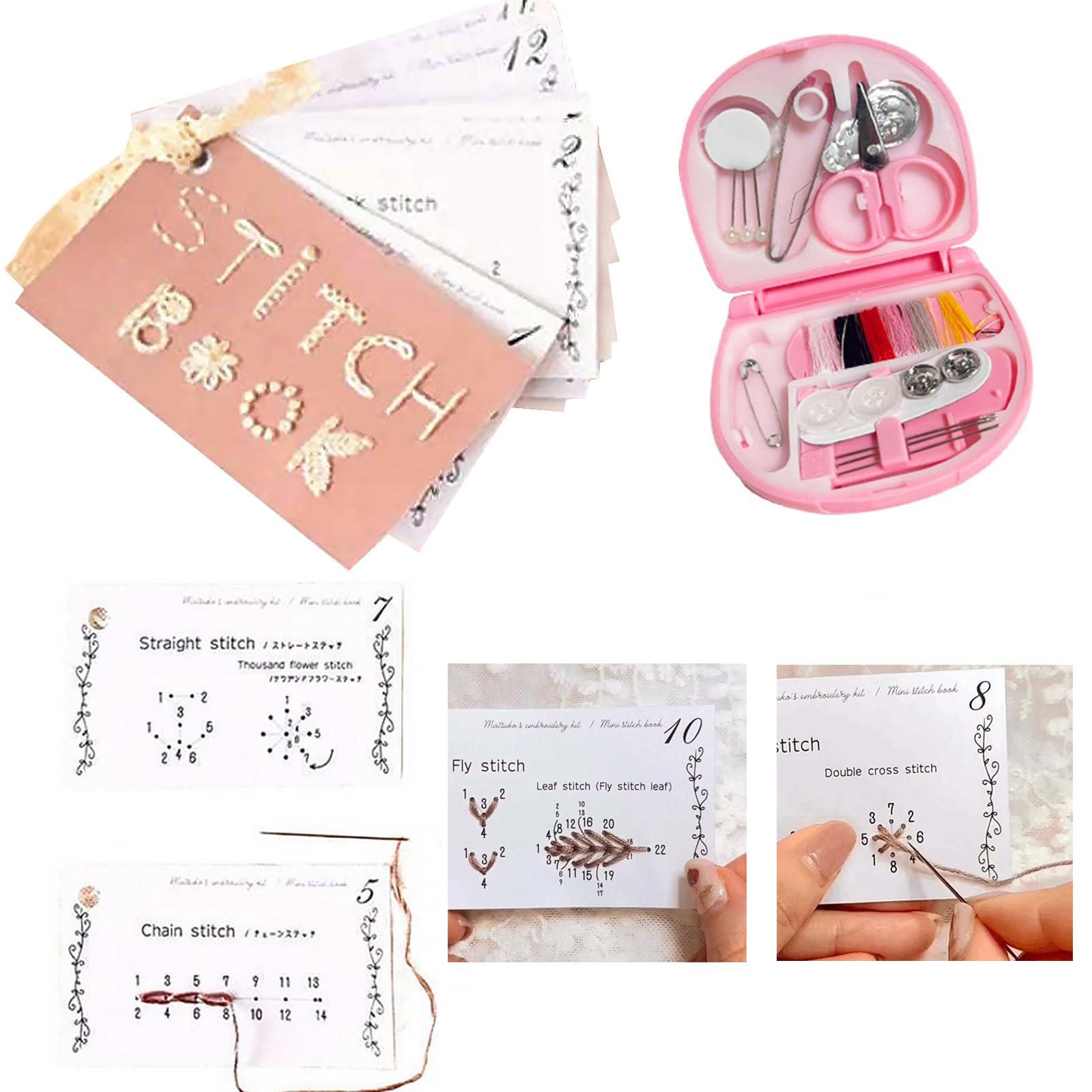 Livre De Broderie DIY Avec 86 Motifs - Kit Débutant Inclut Fil Et Aiguilles - Carnet De Points Pour Apprendre Et S'Entraîner - 8