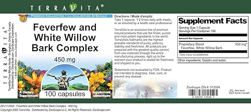 Miniatura 3 de Complejo de dolor de cabeza - matricaria y corteza de sauce blanco - 450 mg (100 cápsulas, ZIN 512934)