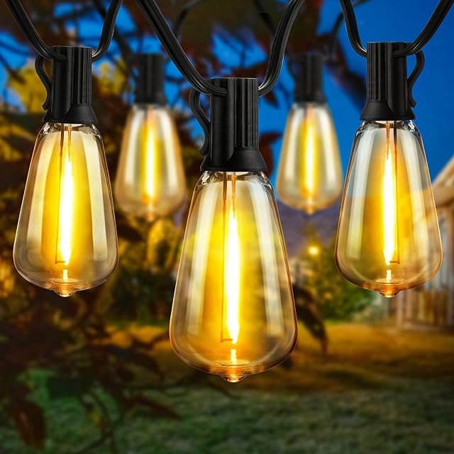 LBSTP Outdoor String Lights Mains Powered 56Ft/17M ST38 Outside Patio Lighting 25+2 Plastic Bulbs Festoon LED Light Waterproof Bulb Fairy Lights for Garden Indoor Wedding Party Decor