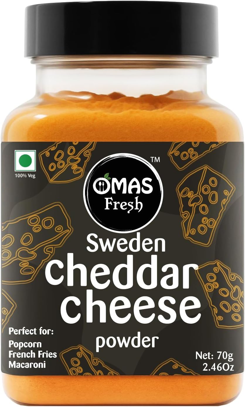 Omas Fresh Cheddar Cheese Powder Seasoning | Best for Making Delicious Cheese-Flavoured, Pop-Corn, Pizza, Pasta, French Fries etc. | No Additives & Preservatives | 70g