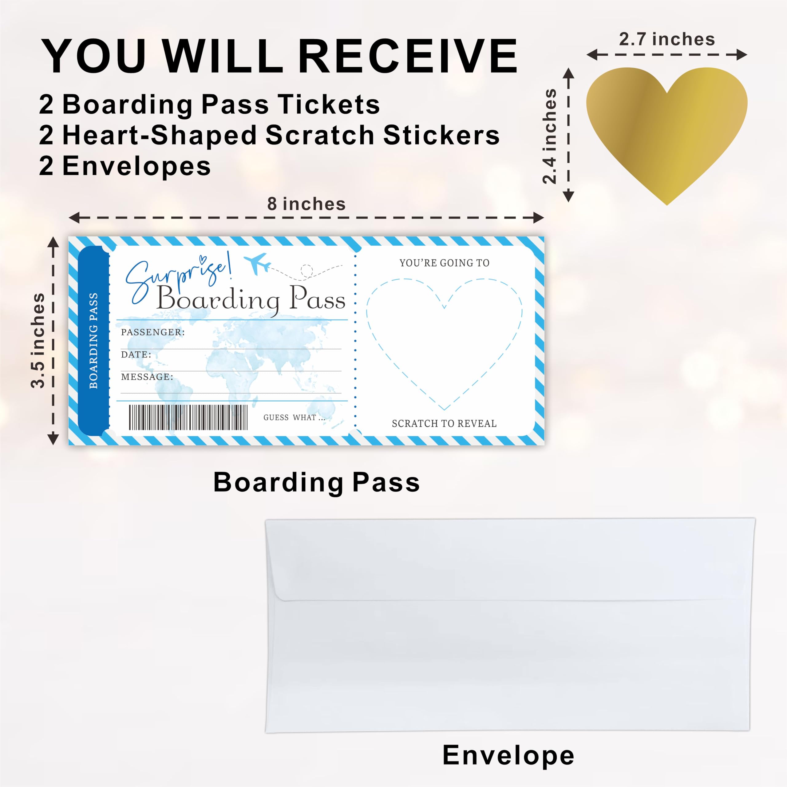 Biglietti Regalo A Sorpresa A Forma Di Biglietto D'Imbarco - 5 Pezzi Con Adesivi Cuore E Buste, Nero