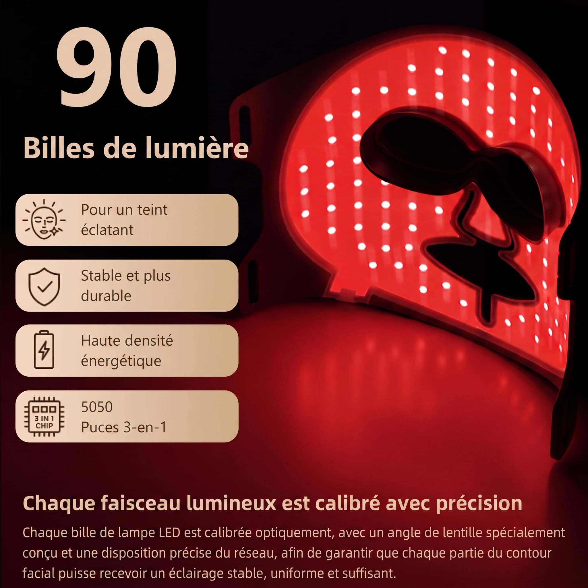LED Face Mask, Masque Led visage luminothérapie, 7 modes de luminothérapie