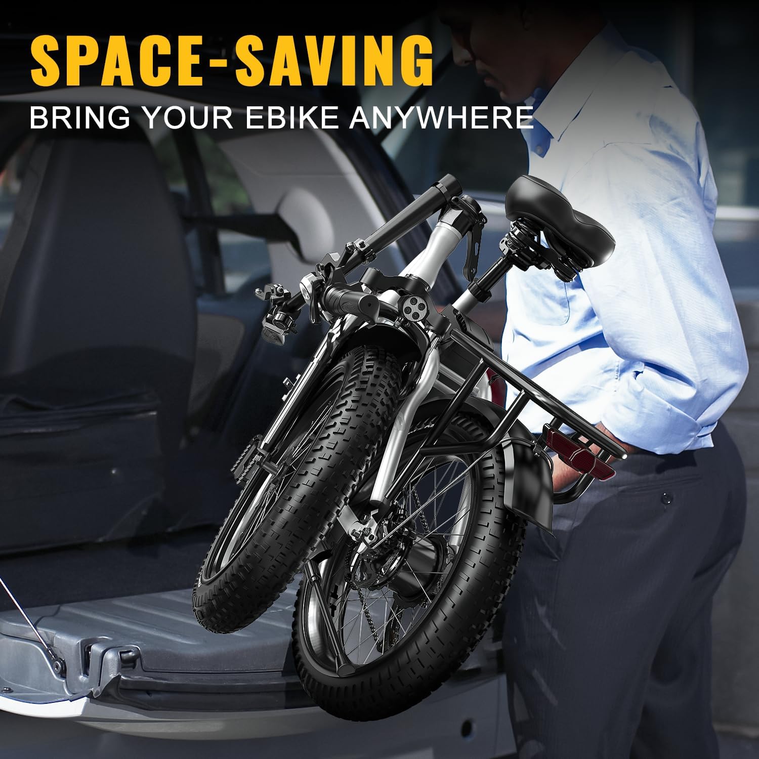 bluebiko 1000W Folding Electric Bike, 48V 20AH Removable Battery E Bike, 30 MPH, 70 Miles Max Range, 20" Fat Tire Adults Electric Bike,7-Speed Ebike for City Commuting,Off-Roading,Mountain