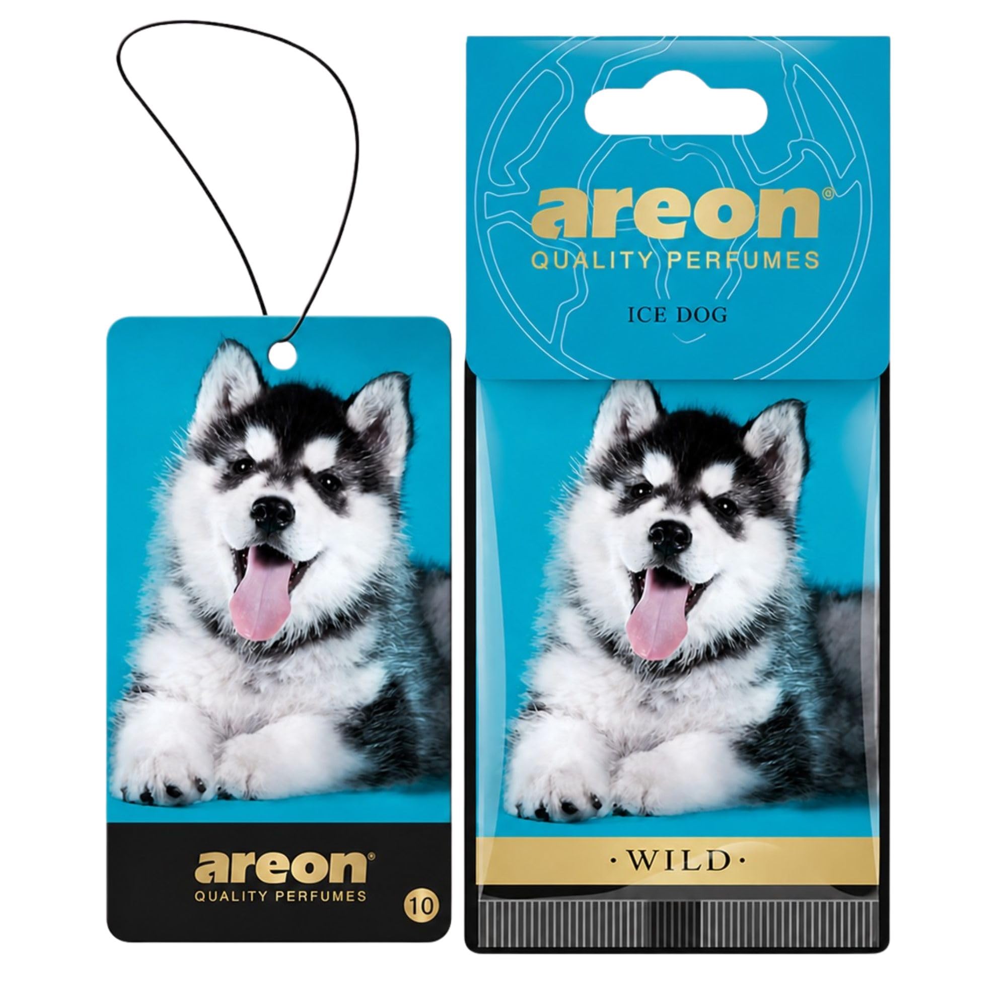 AREON WILD - Hanging Custom Cute Funny Car Air Freshener for Home &amp; Office - Premium Cologne Perfume with Natural Fragrances - Long Lasting, Fresh, Luxurious Scent - Stylish Design - Ice Dog