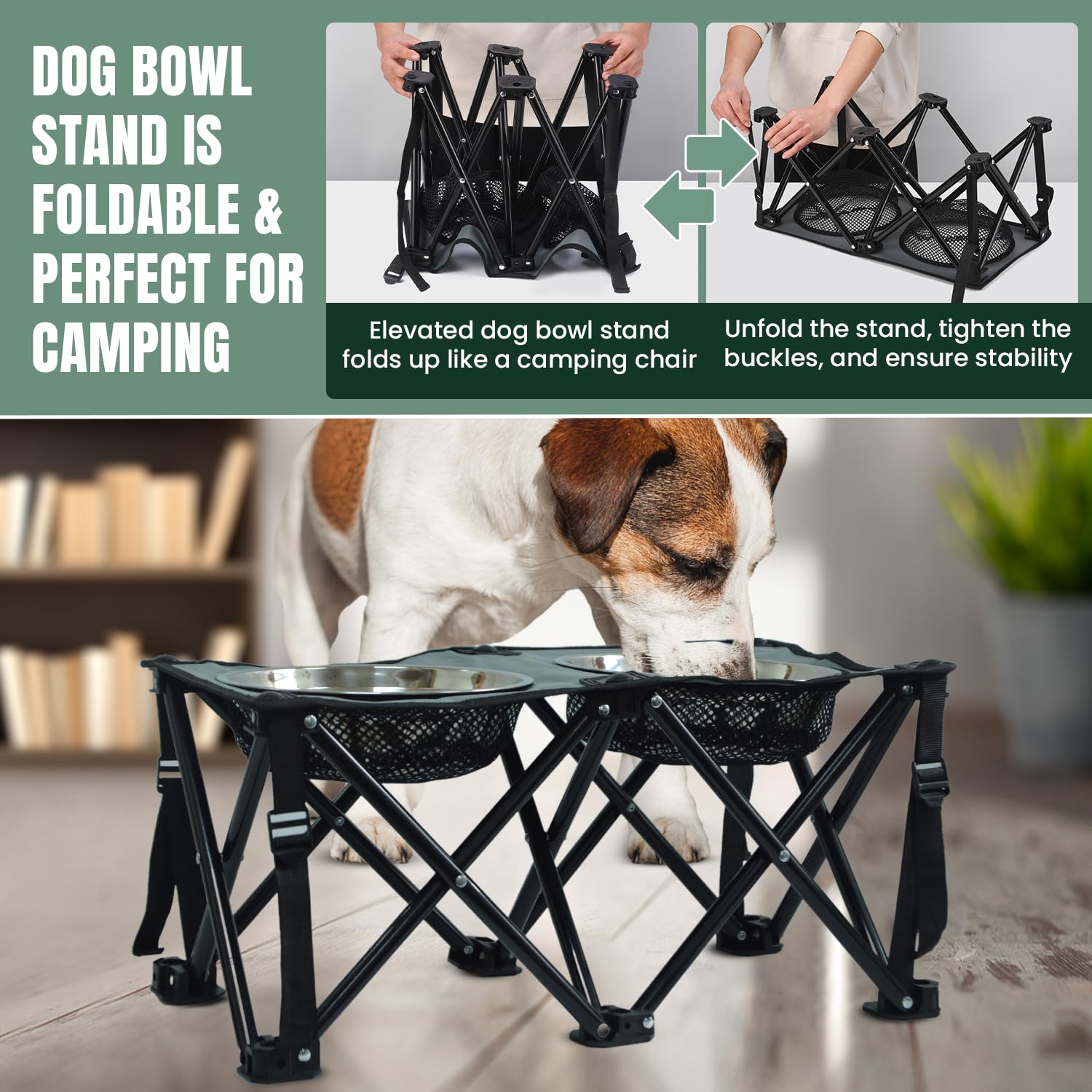 Paw-er Play Foldable Camping Elevated Dog Bowl Stand – 10