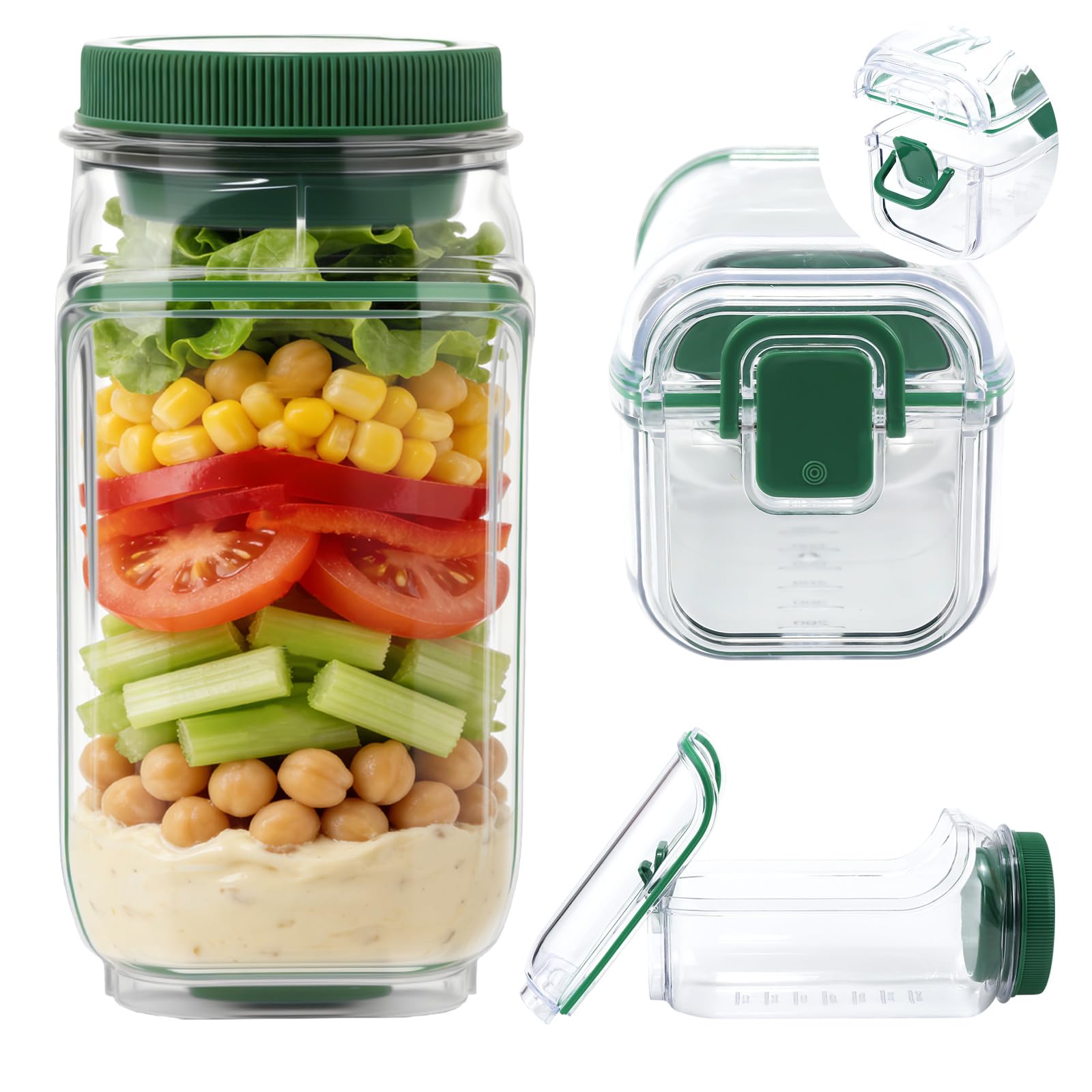 Mjuthy Ensalada de lado abrir con compartimento anti-fugas para aderezos – Recipientes para preparar comidas portátil, ensaladera reutilizable para oficina, gimnasio, picnic y viajes - 2