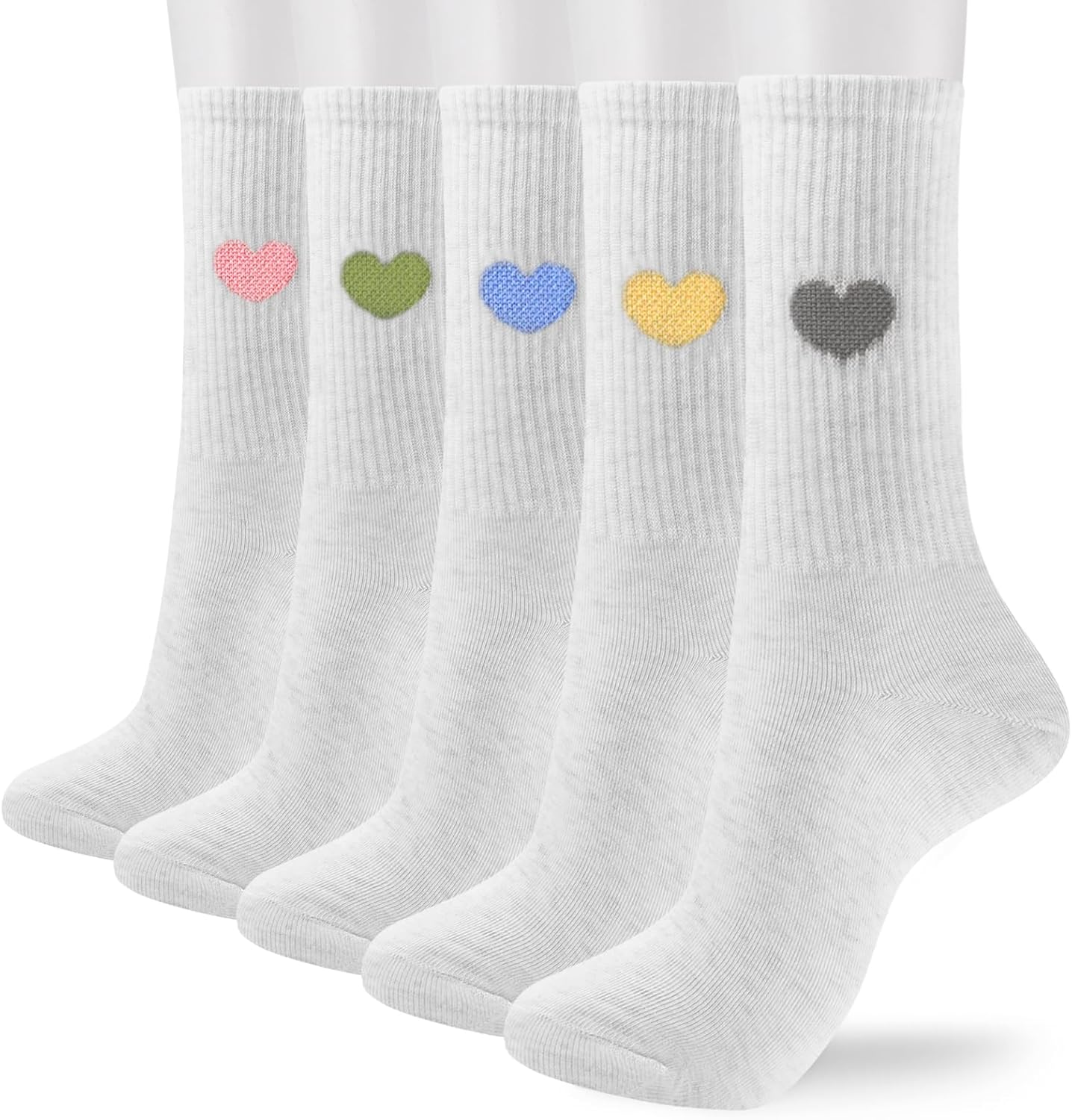 Corlap Women's Cute Cotton Crew Athletic Running Socks - Ankle High, Novelty Fun Heart Design 5-Pairs (Gift Box) - Image 3