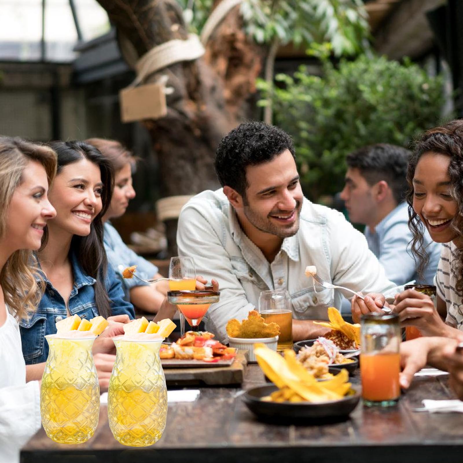 Set di 6 bicchieri di ananas: 400 ml, trasparenti da cocktail con rilievo di ananas, riutilizzabili, bicchieri per feste, succo di frutta, long drink a forma di ananas, perfetti per casa